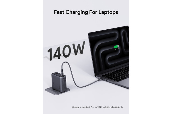 AUKEY Comet Mix 140W GaN PD PA-C6 4-Port, Wall Charger Grey