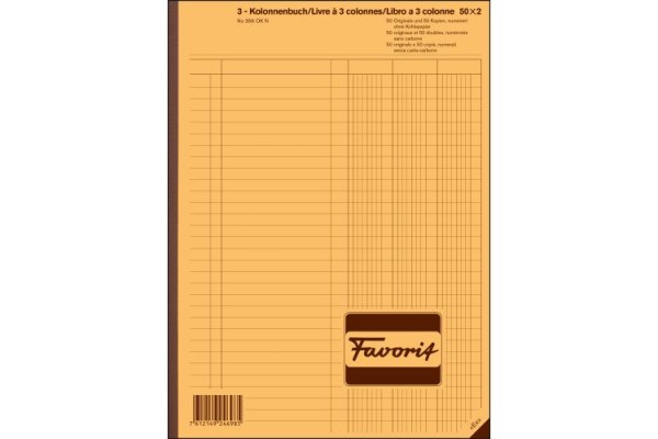 FAVORIT Durchschreibebuch 3 Kolonnen 356 OK N weiss/weiss, nummeriert,D/F/I