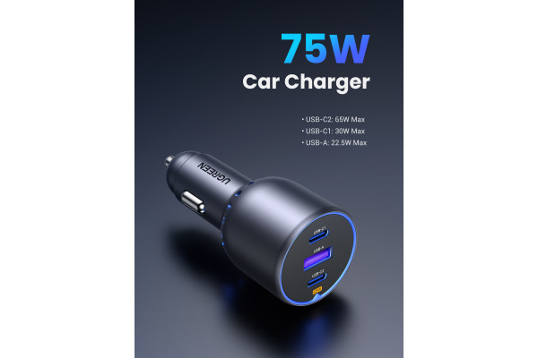 UGREEN Fast Car Charger 75W 3-Port 35024 2x USB-C, 1x USB-A