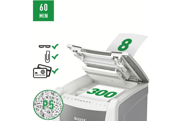 LEITZ Aktenvernichter IQ AF 80162000 Office 300, P-5, 60lt