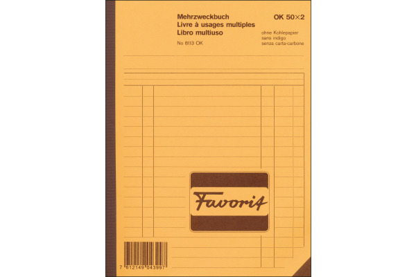 FAVORIT Mehrzweckbuch D/F/I A5 8113OK blau/weiss 50x2 Blatt