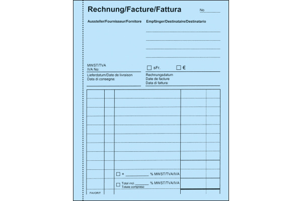 FAVORIT Rechnungen D A6 8201 OK blau/weiss 50x2 Blatt
