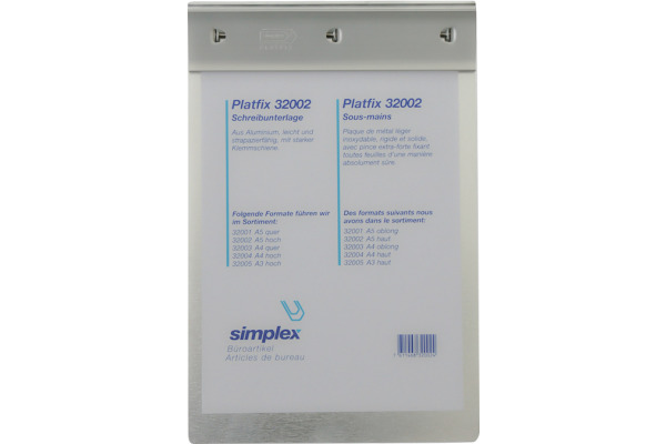 SIMPLEX Schreibplatte Platfix 32005 aluminium, für A3 hoch