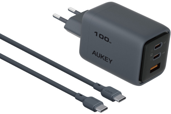 AUKEY Comet Mix 100W GaN 3-Port PD PA-C5 Bu Cable Bundle
