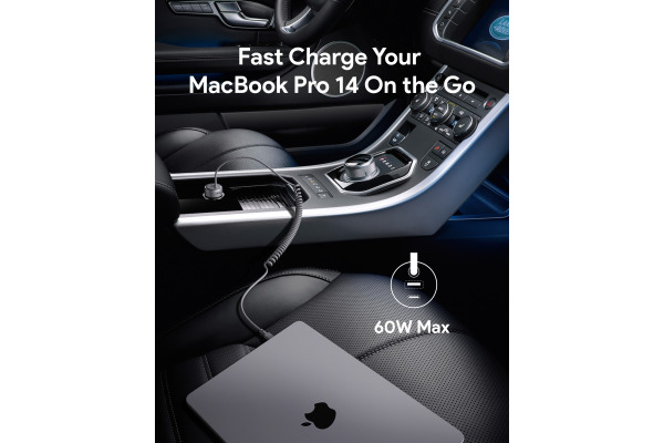 AUKEY Pathfinder Sling Car Char. CC-P2 2-Port,USB-A&C,Buit-in-Cable