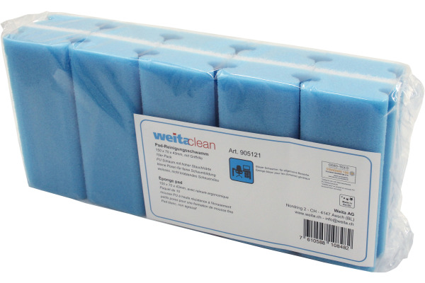 WEITACLEA Padschwamm 150x70x43mm 5028024 blau, kratzfrei 10 Stück