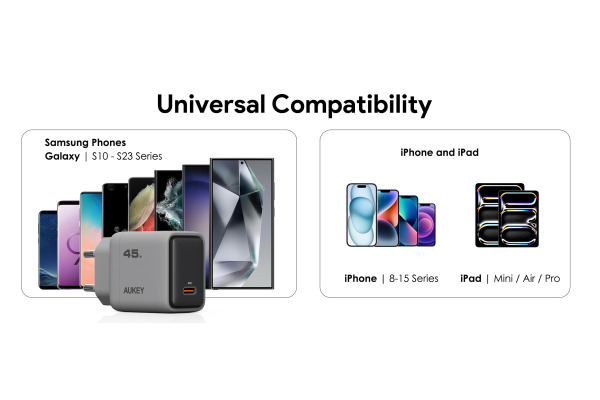 AUKEY Comet 45W GaN PD PA-C2 1-Port, Wall Charger Grey