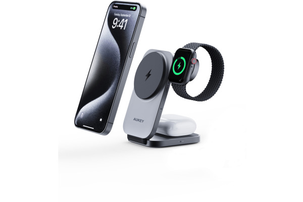 AUKEY MagFusion 3-IN-1 foldable LC-MC312 Qi2 Wirel.Charger 15W, Black