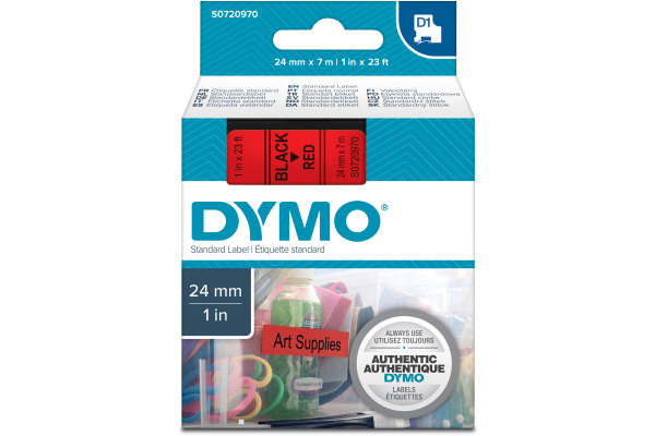 DYMO Schriftband D1 schwarz/rot S0720970 Polyester, ablösbar 24mm/7m