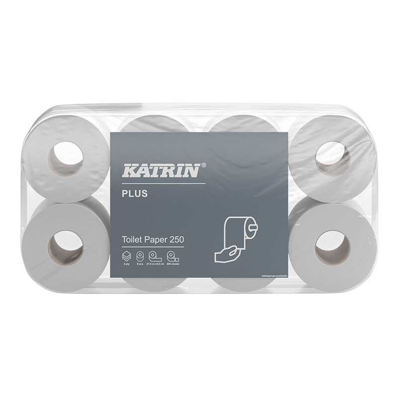 1'512 Rollen - Katrin Plus, Toilet soft, 100% Zellstoff, 3-lagig weiss 95x110mm, 250 Coupons - 1 Palette