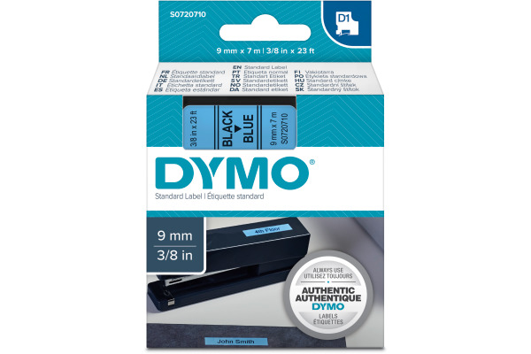 DYMO Schriftband D1 schwarz/blau S0720710 Polyester, ablösbar 9mm/7m