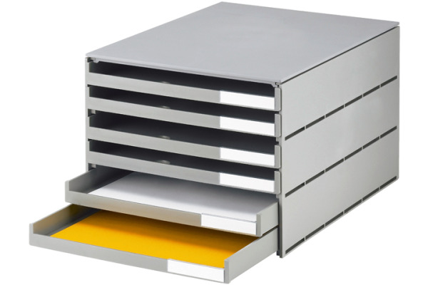 STYRO Schubladenbox styroval öko 14-8052 grau/grau 6 Schubladen offen