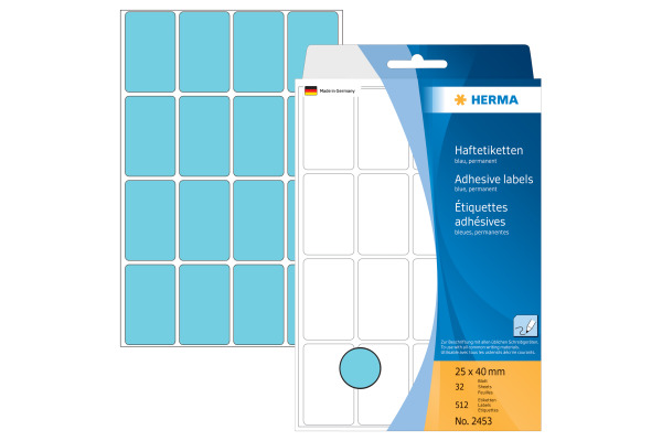 HERMA Etiketten 25×40mm 2453 blau 512 Stück