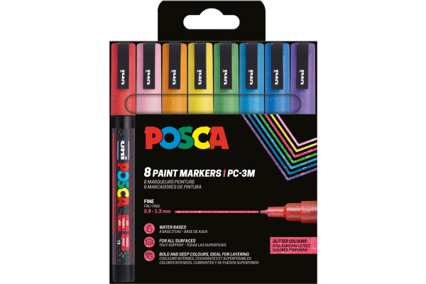 POSCA Marker 0.9-1.3mm PC-3ML 8P Sparkling 8 Stück