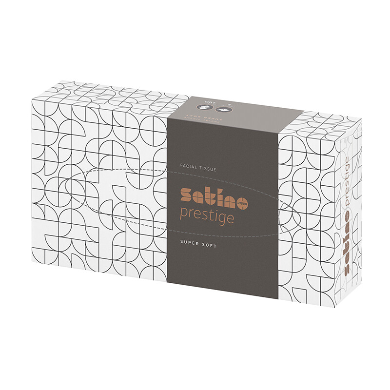 1280 Boxen Satino prestige Kosmetiktücher, 2-lagig, hochweiss - Flachbox 210mmx205mm, Box mit 100 Blatt, 1 grosse Palette mit 1280 Boxen