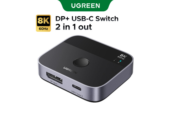 UGREEN Switch 2 In 1 Out 65878 DisplayPort+USB-C, Grey,BB