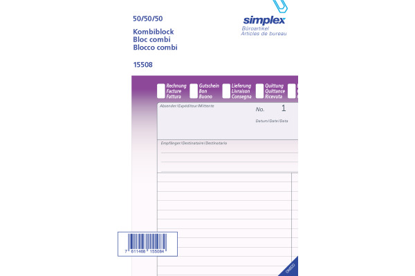 SIMPLEX Kombiblock D/F/I A5 15508 weiss 50x3 Blatt