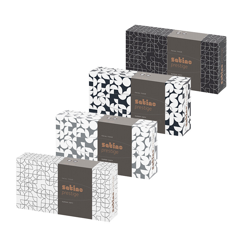 1280 Boxen Satino prestige Kosmetiktücher, 2-lagig, hochweiss - Flachbox 210mmx205mm, Box mit 100 Blatt, 1 grosse Palette mit 1280 Boxen