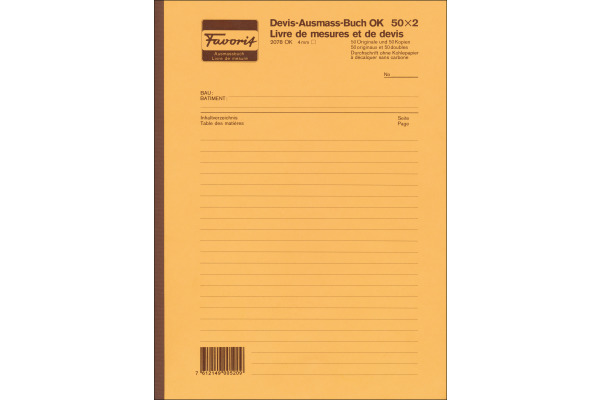 FAVORIT Devis Ausmassbuch D/F A4 2078 OK weiss 50x2 Blatt