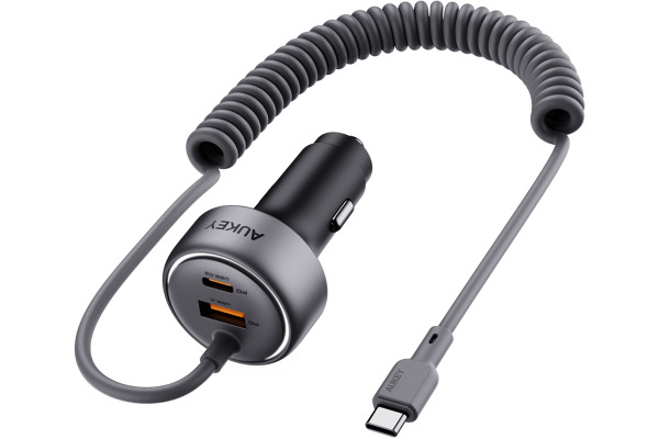AUKEY Pathfinder Sling Car Char. CC-P2 2-Port,USB-A&C,Buit-in-Cable
