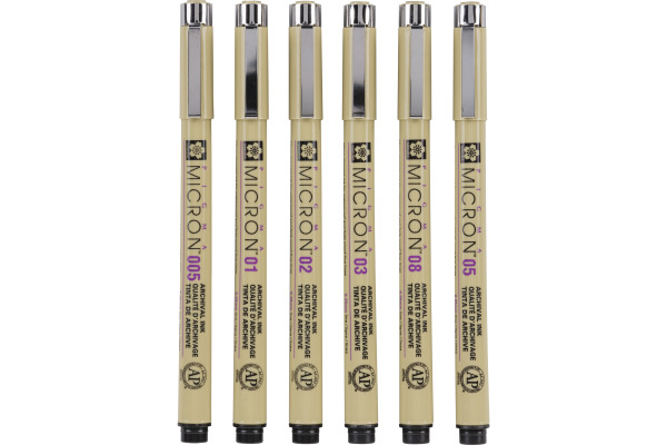 SAKURA Pigma Micron 01 Set 0.25mm POXSDK016 Basic Farben 6 Stück