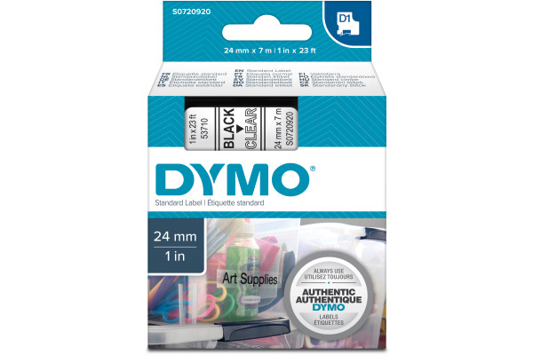 DYMO Schriftband D1 schwarz/transp. S0720920 Polyester, ablösbar 24mm/7m