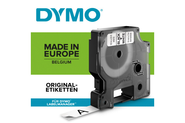 DYMO Schriftband D1 schwarz/weiss S0720530 Polyester, ablösbar 12mm/7m