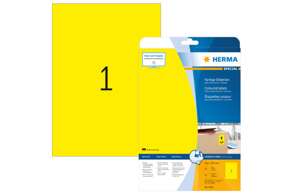 HERMA Etiketten Special A4 4421 gelb 20 Stück