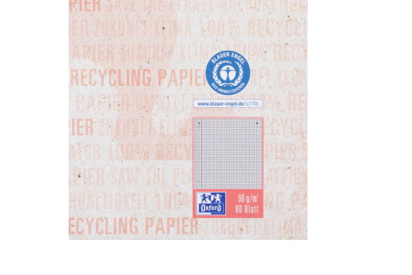 OXFORD Collegeblock Recycling A4 400159358 rot, kariert 5mm 80 Blatt