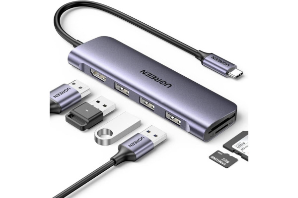 UGREEN Hub 6-in-1, USB-C,HDMI 20956A 3x USB-A 3.0,SD,TF