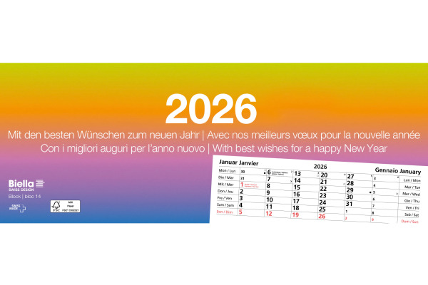 BIELLA Abreissblock Nr.14 2026 889014000 1M/1S mehrfarbig ML 24x9cm