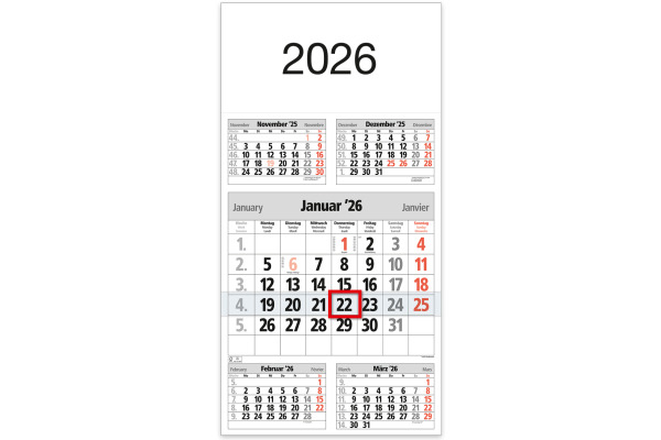 BÜHNER 5-Monatskalender 2027 M5TF-R-BL ML 30x59cm