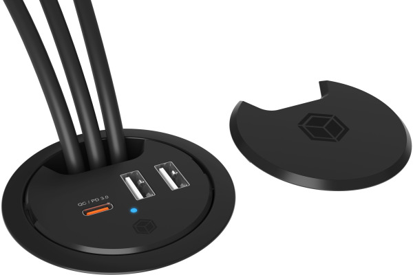 ICY BOX In-Desk USB Hub 60 mm black IBHUB1407 2x USB-A 10W PD 3.0 & QC 3.0