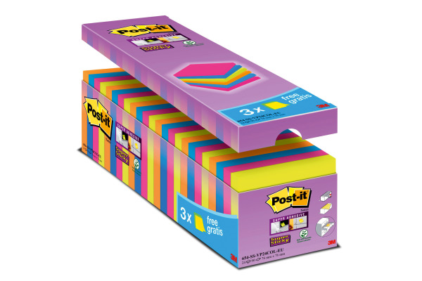 POST-IT Super Sticky Notes 76x76mm 654SSVPE 24 Farben 24 x 90 Blatt
