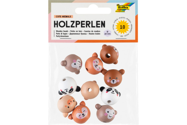 FOLIA Holzperlen 18mm 22983 Cute Animals, ass. 10 Stück