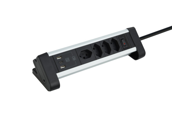 SCHOENENB ALU Tisch-Steckdosenleiste 3m 85.860.4A USB-C silber/schwarz