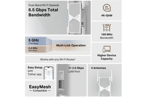 TP-LINK WiFi 7 Range Extender RE405BE BE6500