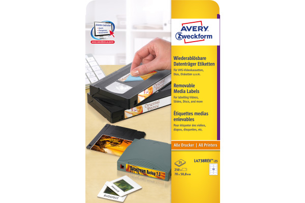 AVERY ZW. Disketten-Etiketten 70x50,8mm L4738REV non-perm. 250 Stk./25 Bl.
