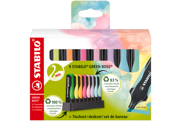 STABILO BOSS Textmarker Green 2-5mm 6070/08-5 Deskset 8 Stück