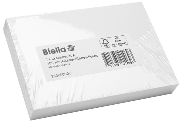BIELLA Karteikarten blanko A6 23060000U weiss 100 Stück