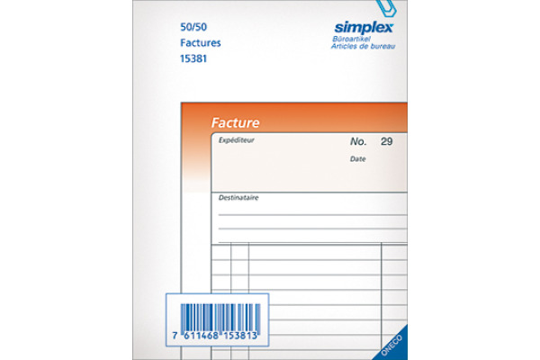 SIMPLEX Rechnungen F A4 15404F orange/weiss 50x2 Blatt