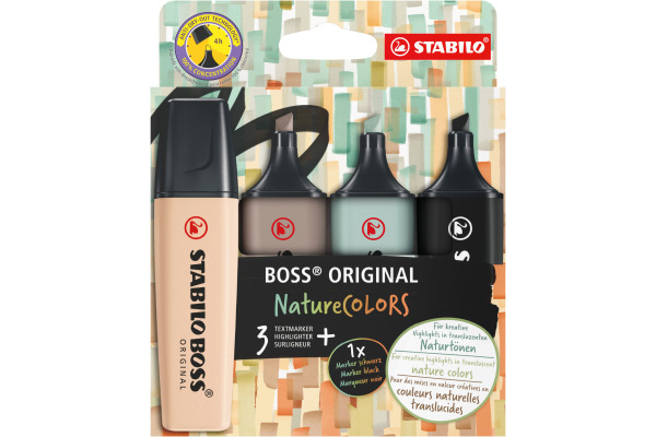 STABILO BOSS Textmarker 2-5mm 70/4-2-5 Natrure Colors 3+1 schwarz