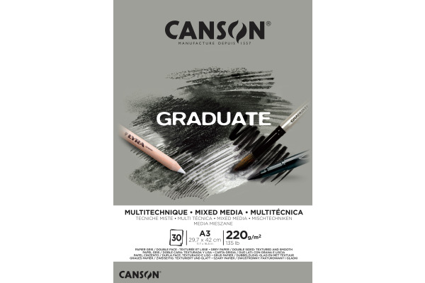 CANSON Mixed Media Graduate Grau A3 400110372 grau, 220g 30 Blatt