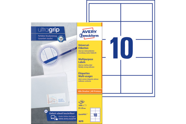 AVERY ZW. Etiketten 97x55mm 3679 weiss 1000 Stk./100 Blatt