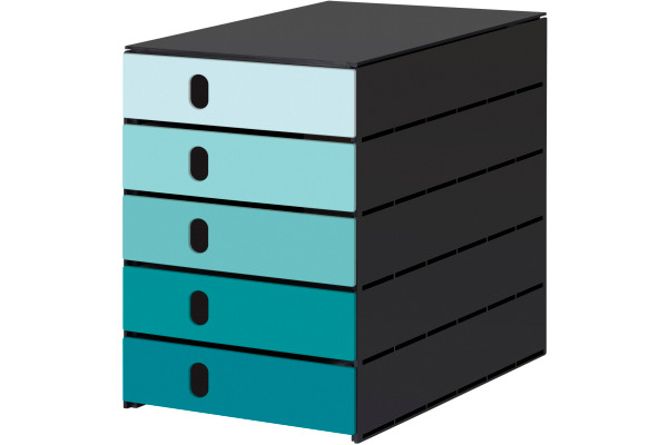 STYRO Schubladenbox styroval öko 14-8000 schwarz/aqua 5 Schubladen