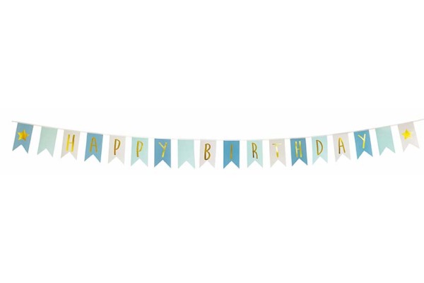 JABADABAD Wimpelkette A3218 Happy Birthday, blau 3.5m