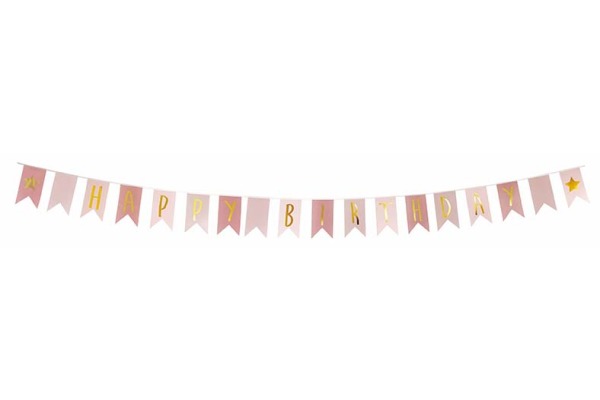 JABADABAD Wimpelkette A3217 Happy Birthday, pink 3.5m