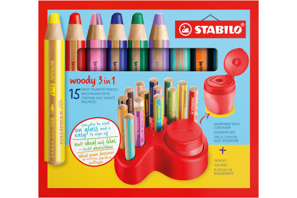 STABILO Farbstifte Woody 3 in 1 Duo 802-15-01 Tischset, 15-teilig ass.