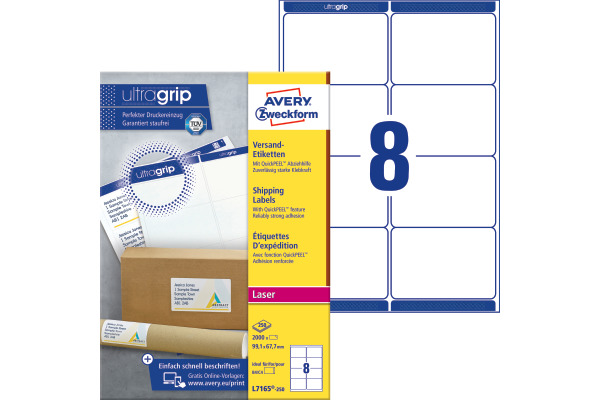 AVERY ZW. Adressetiketten 99,1x67,7mm L7165-250 weiss 2000 Stk./250 Blatt