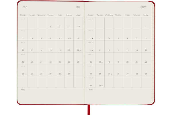 MOLESKINE Wochen-Notizkalender 26/27 DHF218WN2 18M liniert HC rot 9x14cm